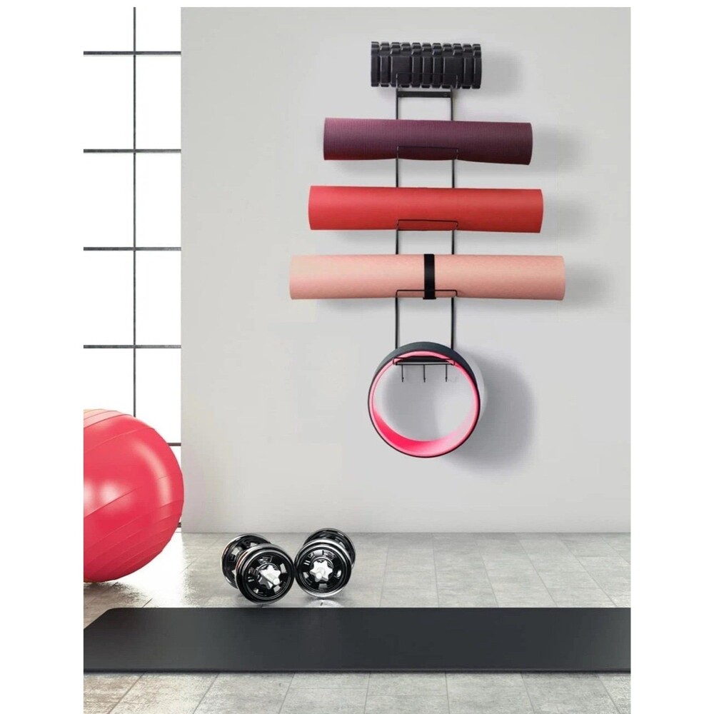 New, 5-Tiers Yoga Mat Holder Wall Mount, Metal, Black